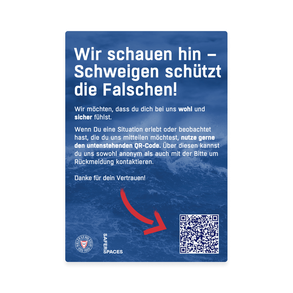 Awareness-Plakat von Holstein Kiel zur Vorfallmeldung per QR-Code